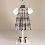 ONEAKIDS Baby & Toddler clothing Vintage Girls' Tartan Dress in Beige Plaid with White